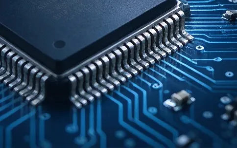 Electronic component on a blue printed circuit board